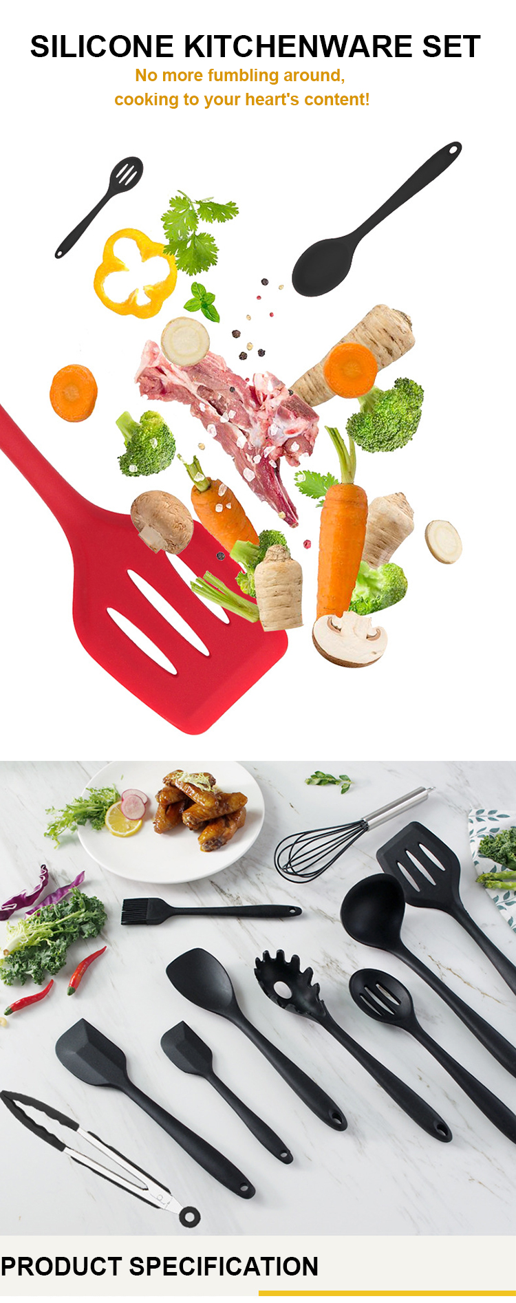 10 Piece Silicone Kitchen Cooking Utensil Set LFGB