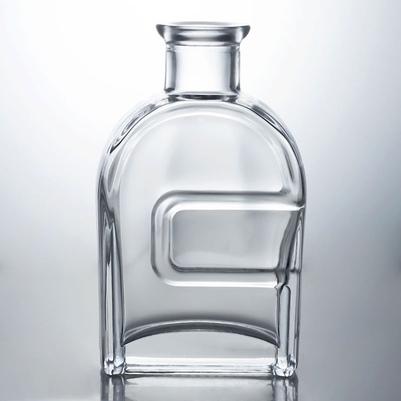 Custom Squircle Glass Liquor Bottle for Gin Rum Brandy Vodka and Cork Stopper Included