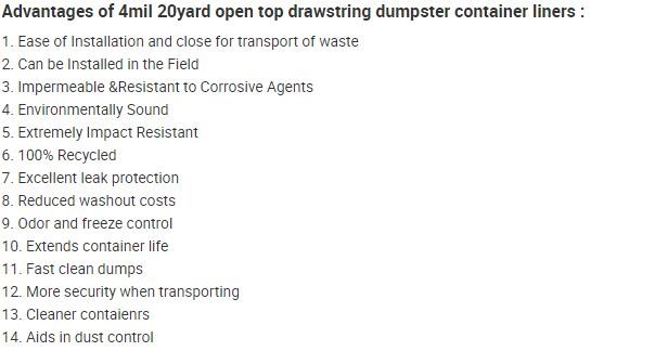 Open Top Drawstring 10 Mil Dumpster Container Liners,Drawstring Open Top 6 Mil Dumpster Container Liners, BAGEASE PAC