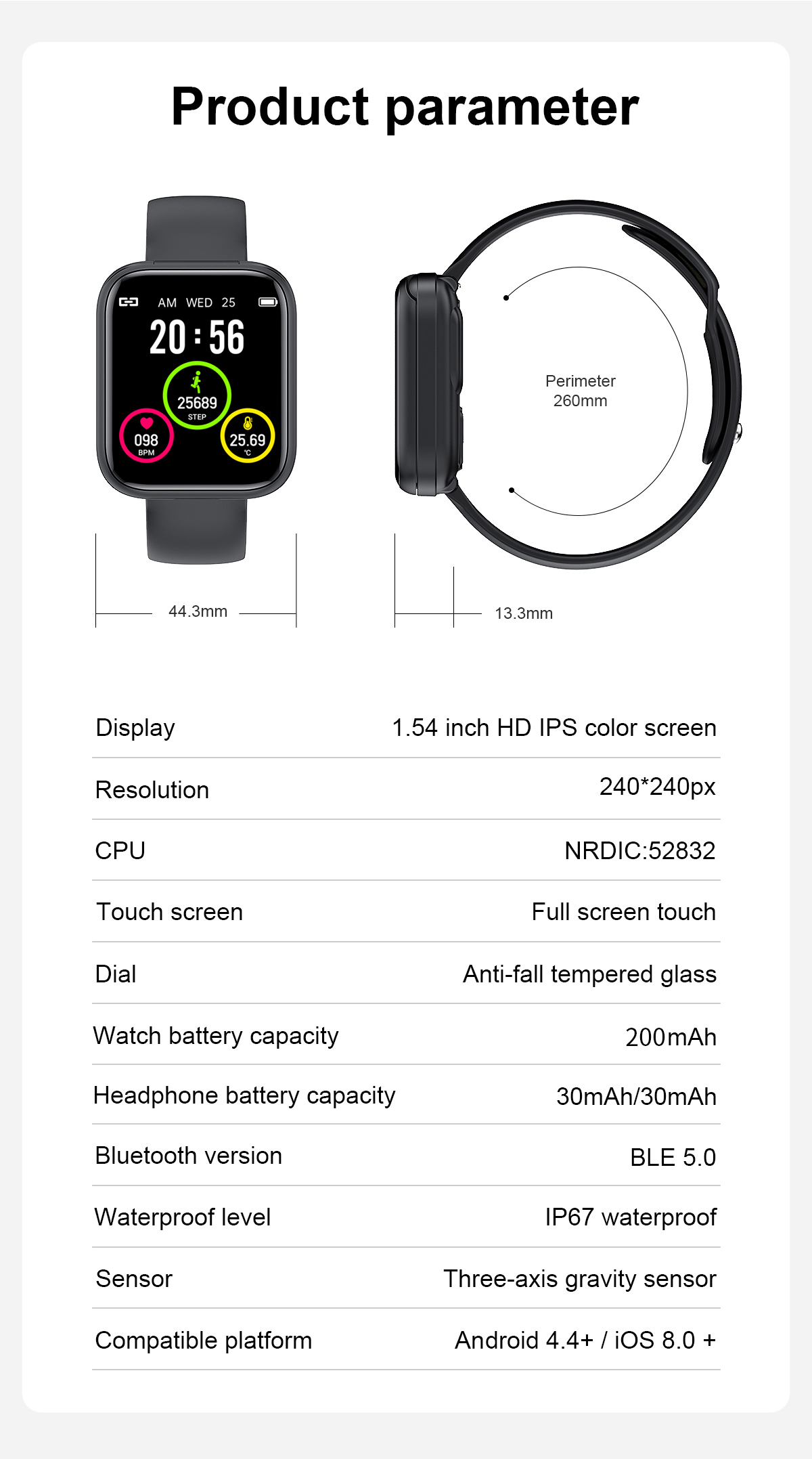 X5 Health Monitoring Smartwatch IP67 1.54inch 2 In 1 Watch And Earbuds Programmable