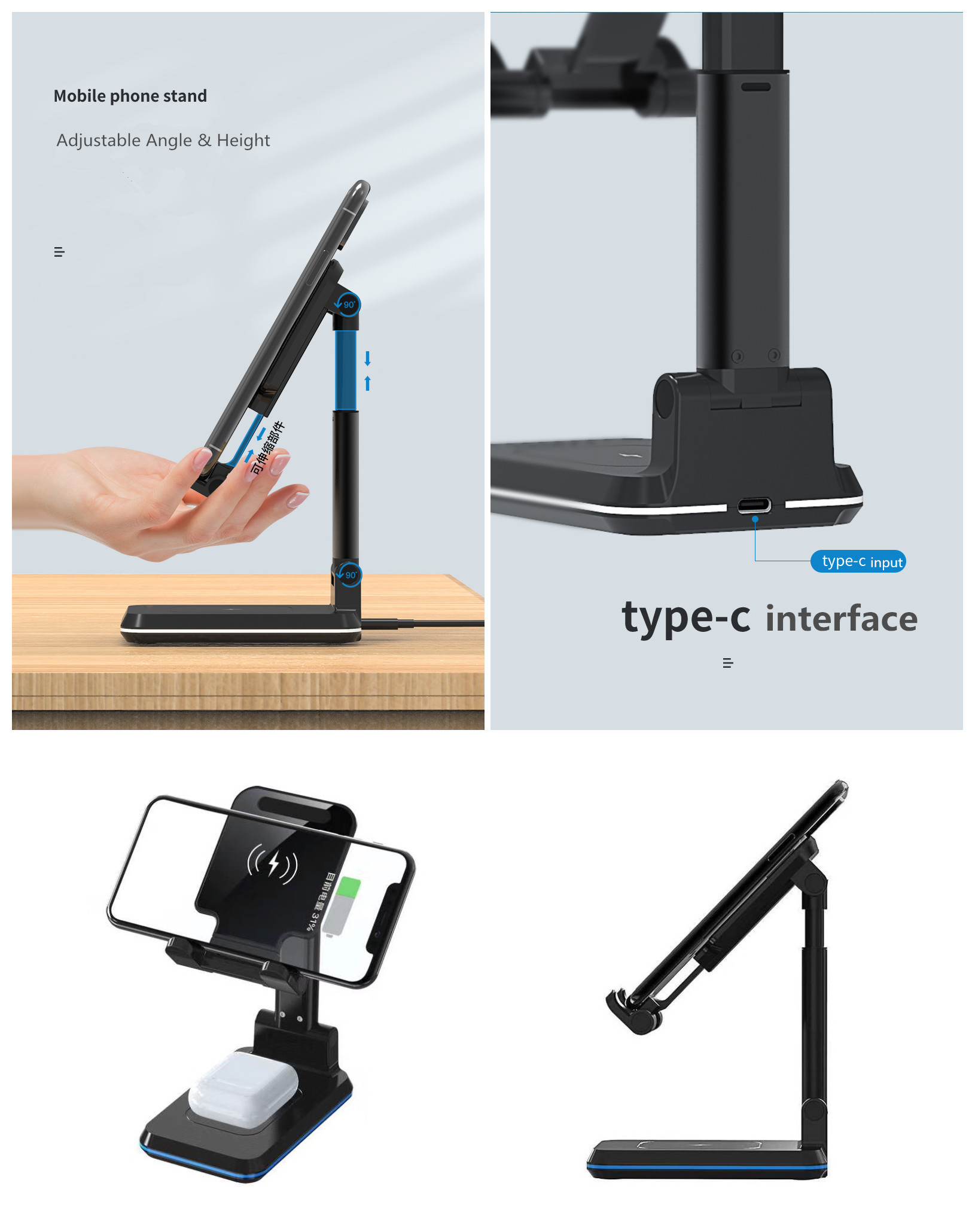 Dual Coil Wireless Charging Station 10W Foldable Portable Phone Holder