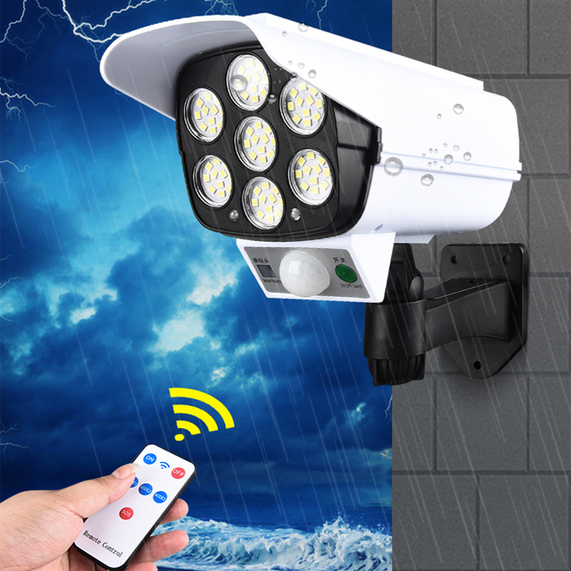 Outdoor Solar Light Motion Sensor Security Dummy Camera Wireless Flood Light IP65 Waterproof 77 LED Lamp 3 Mode For Home Garden