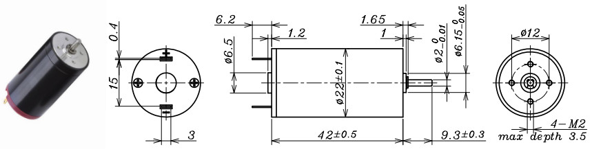 17.4W Metal Coreless Brushed Dc Motor 6V 12V L42mm D22mm