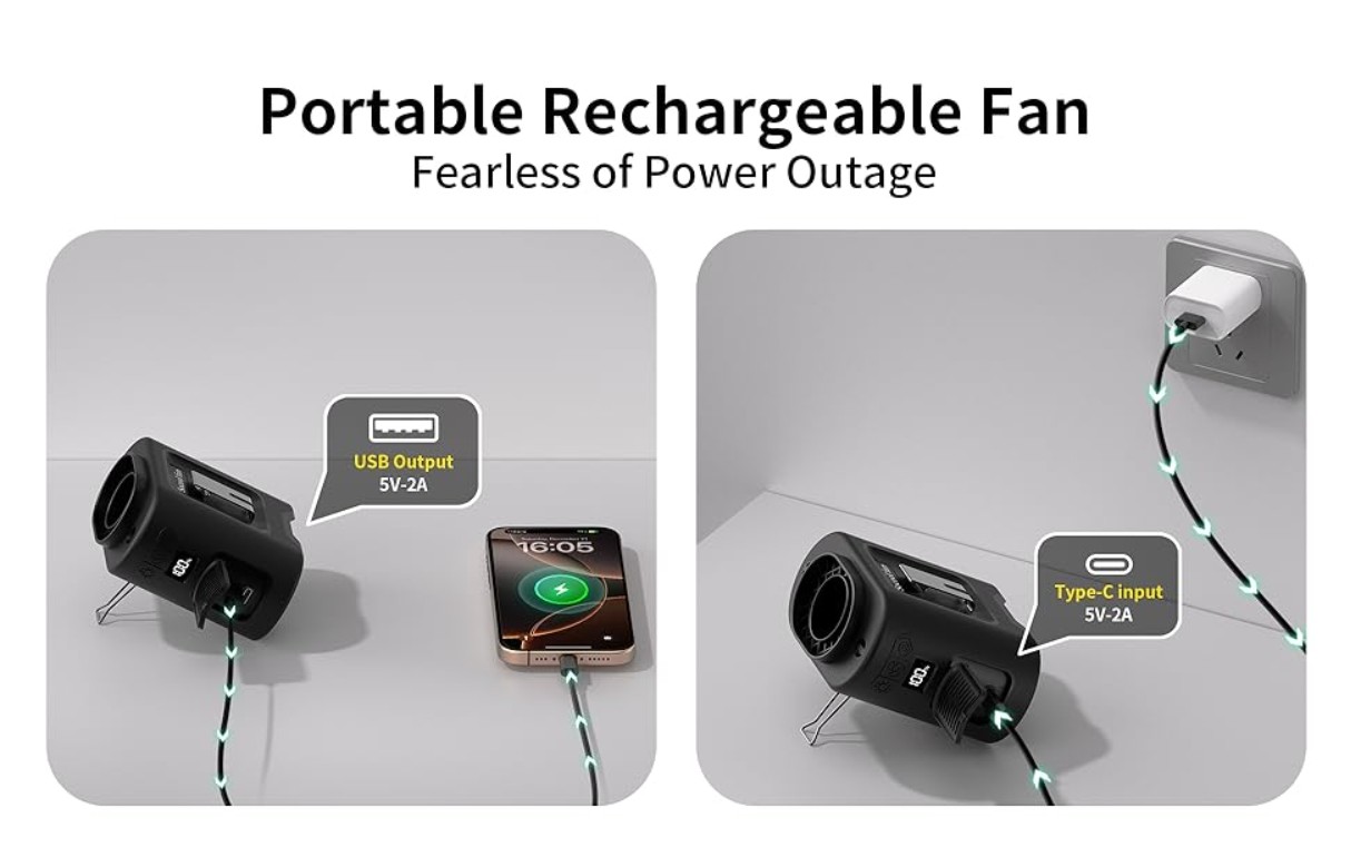 Socool Fan 14500Mah Clip Waist Fan Rechargeable Battery And Type-C Power Source Multifunctional Portable Fan For Indoor/Outdoor Activities Wearable