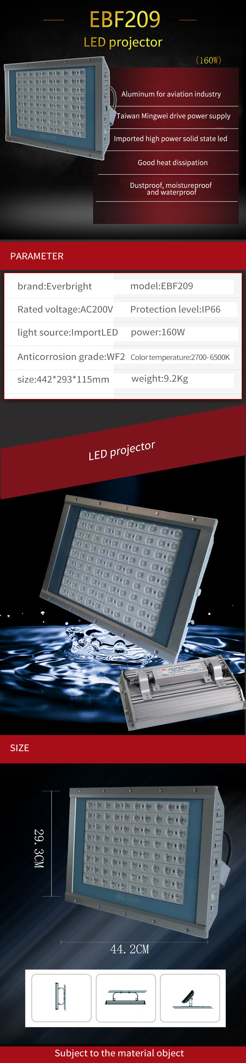 Waterproof 150lm 6000k 160W Marine LED Flood Lights For Boats