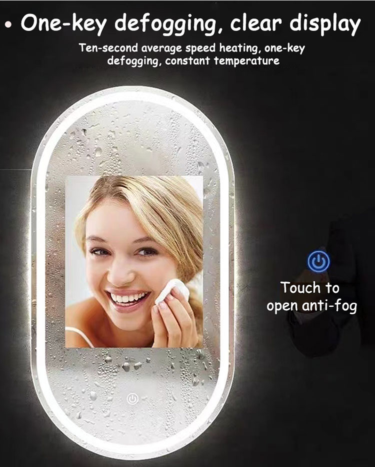 Smart LED Bathroom Vanity Mirror with Oval Bath Toilet and Luminous Lights in Silver
