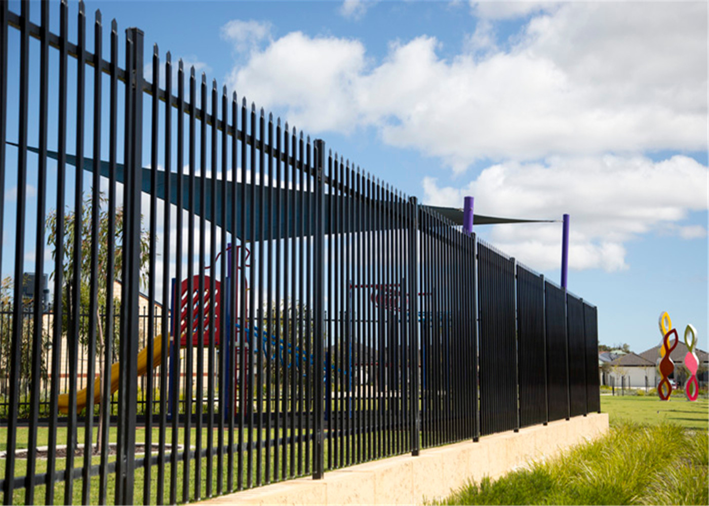 Interpon polyester caoted steel garrison fencing panels dimension 1800mm height x 2400mm width rails 2 xRHS 40mm x 1.6mm