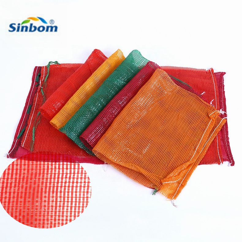 ISO Certified Food Grade Plastic Tubular Onion Leno Net Raschel Firewood Bag with Drawstring