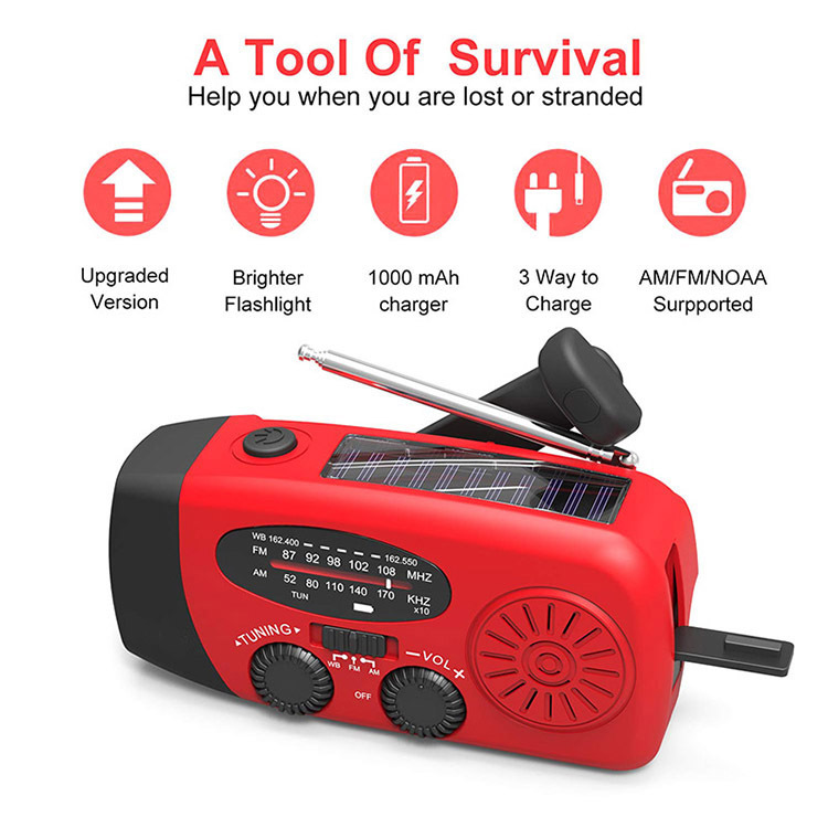 Hand Crank Waterproof Emergency Radio , Outdoor AM FM Internet Radio With LED Flashlight