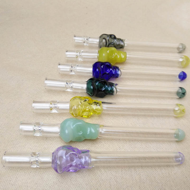 Skull Chillum One Hitter Glass Smoking Pipe For Dry Herb 5.1 Inch Length