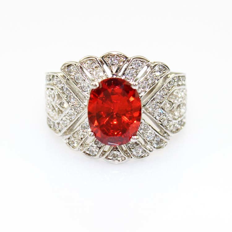 Solid 925 Silver Ring with 7x9mm Oval Created Amethyst Cubic Zirconia(JY037)