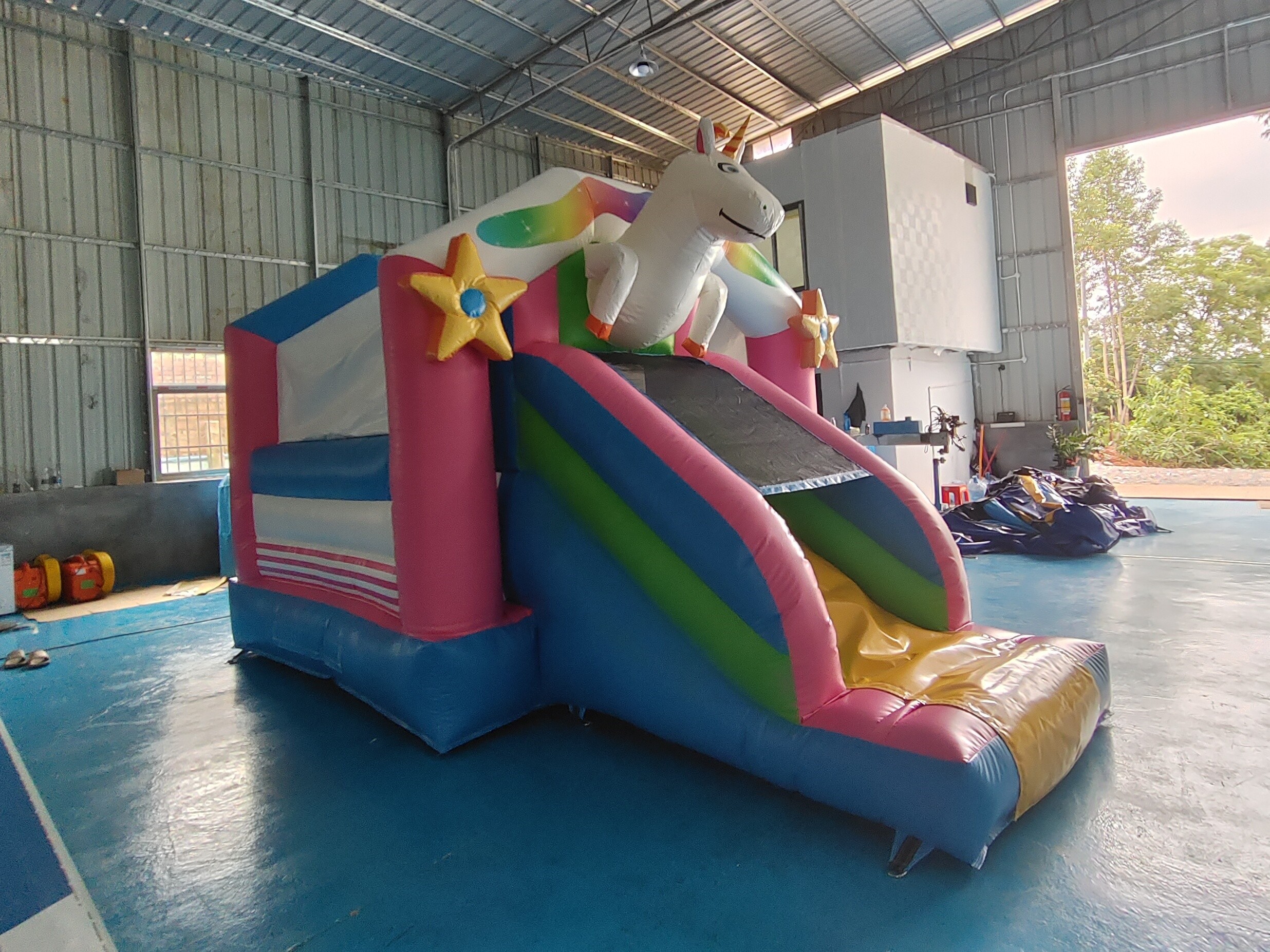 Digital Printing Inflatable Combos Colorful Unicorn Bounce House Jumping Castles With Silde