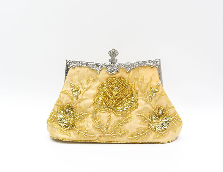 Vintage Floral Beaded Sequin Rhinestone Embroidery Clutch Evening Handbag for Women