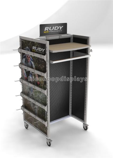 Floor Standing Movable Wood Clothing Store Fixture For Store Retail Clothing