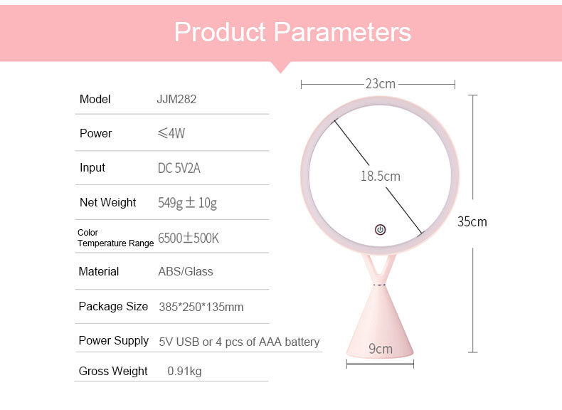 Desk Round DC5V 2A Travel Smart 5X Vanity Magnifying Makeup Mirror