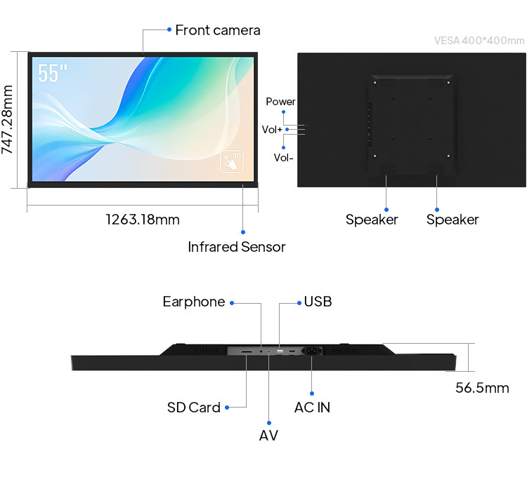 55 Inch Interactive Touch Screen Monitor With Front Camera 5.0 MP