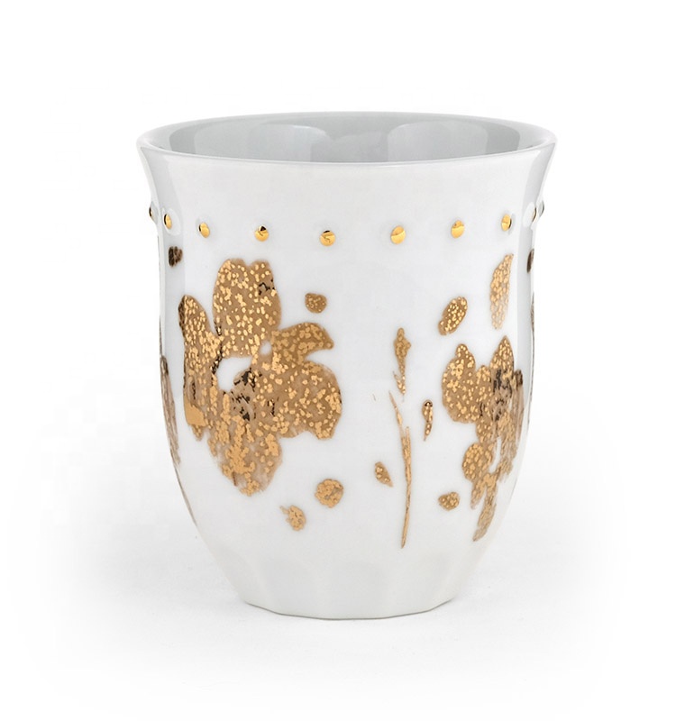 Ceramic Coffee Mug Porcelain Everyday Mug Gold Handle JING REPUBLIC