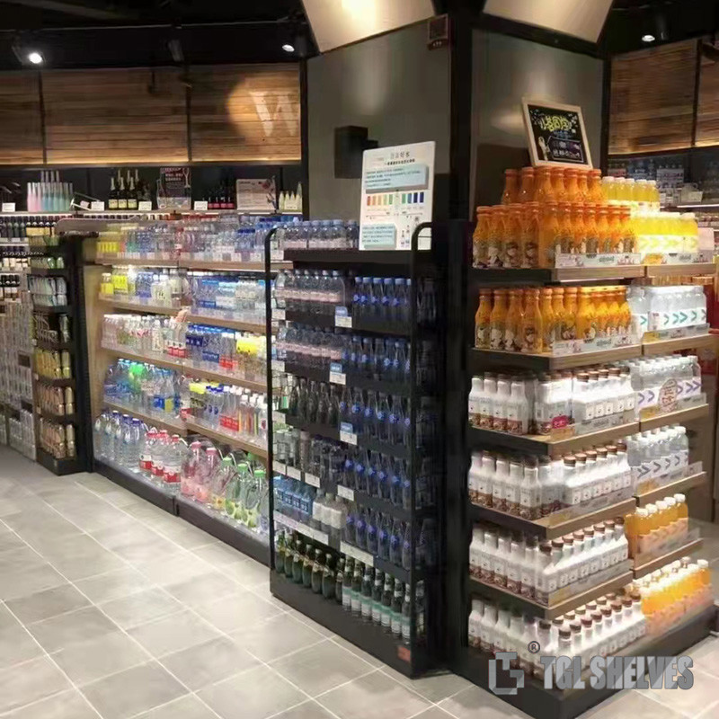 Morden Supermarket Shelf Rack For Beverage Display Cold rolled steel Material
