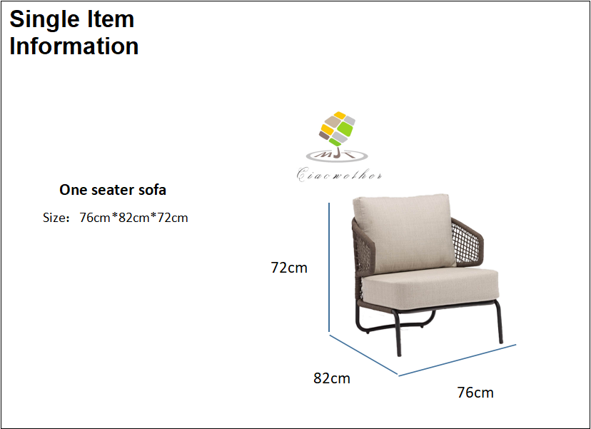 Modern Luxury Design Outdoor Aluminum Sofa Single Seater Rattan Garden Patio Furniture Weaving Rope Garden Sofa Chair