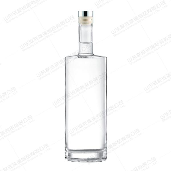 750ml Oval Cylindrical Thin Tall Flat Glass Bottle for Whiskey Vodka Gin Strong