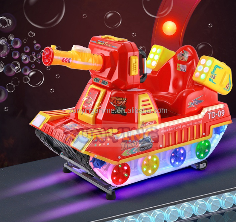Interactive Kiddie Amusement Rides Happy Train Crazy Tank With Bubble Gun