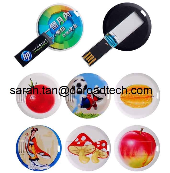  Customized Colorful Printing High Quality Plastic Round Mini Card USB Memory Sticks Manufactures