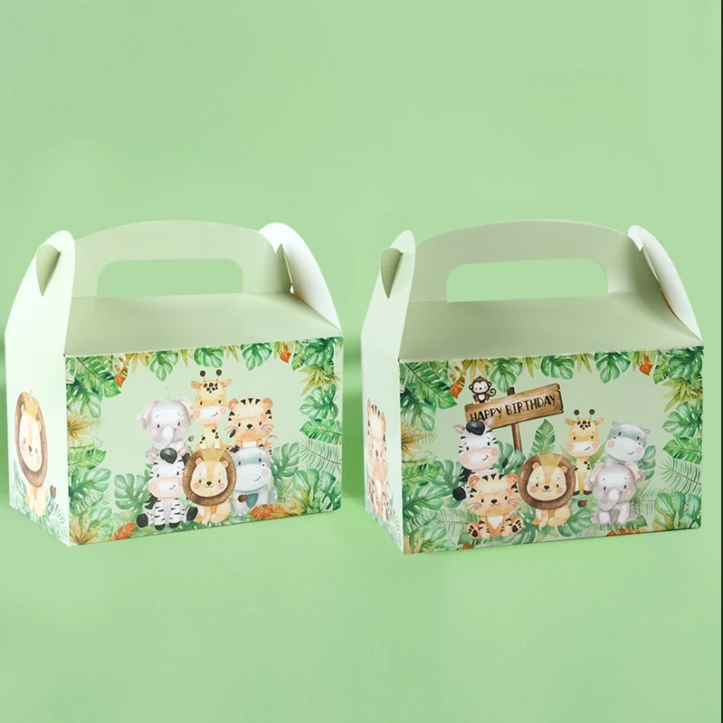 Custom Animal Print Handle Paper Box for Kids' Jungle Theme Birthday and Baby Shower