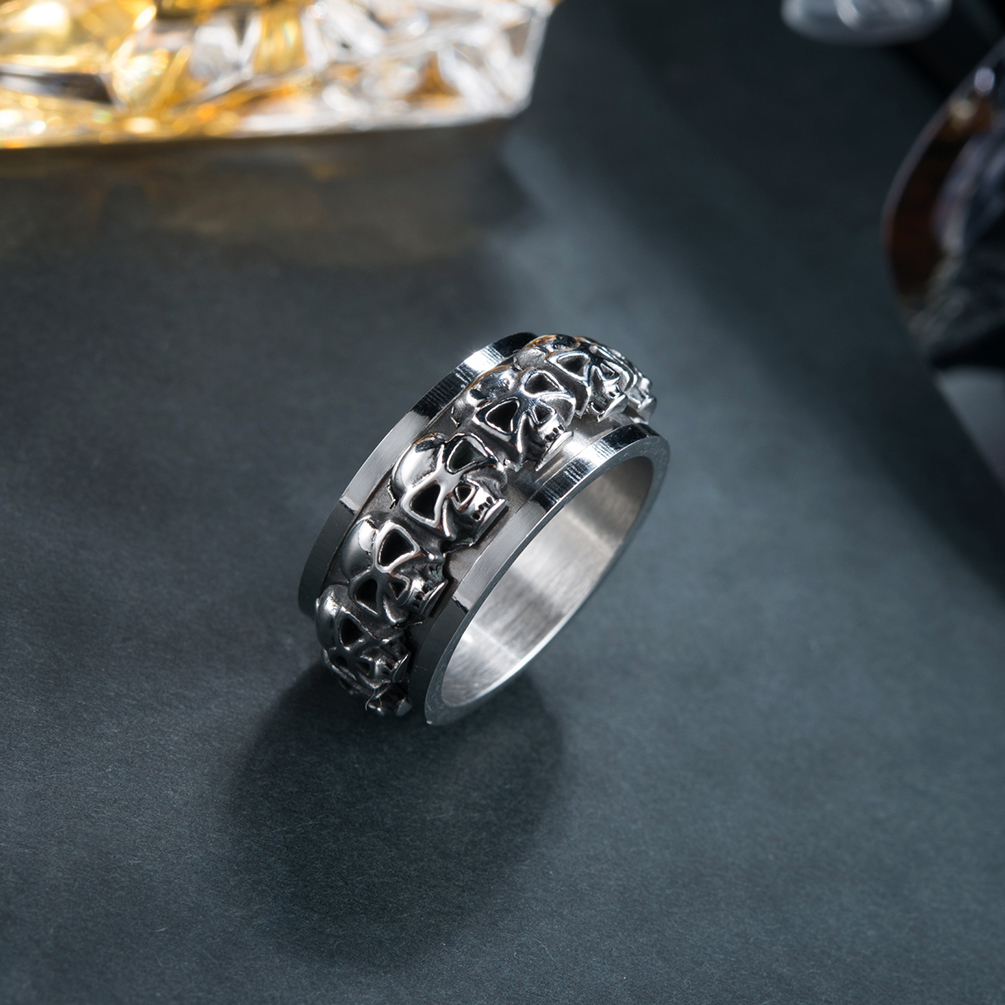 Vintage Skull Style Personalized Men Rings Jewelry Mens Black Agate Stone Ring