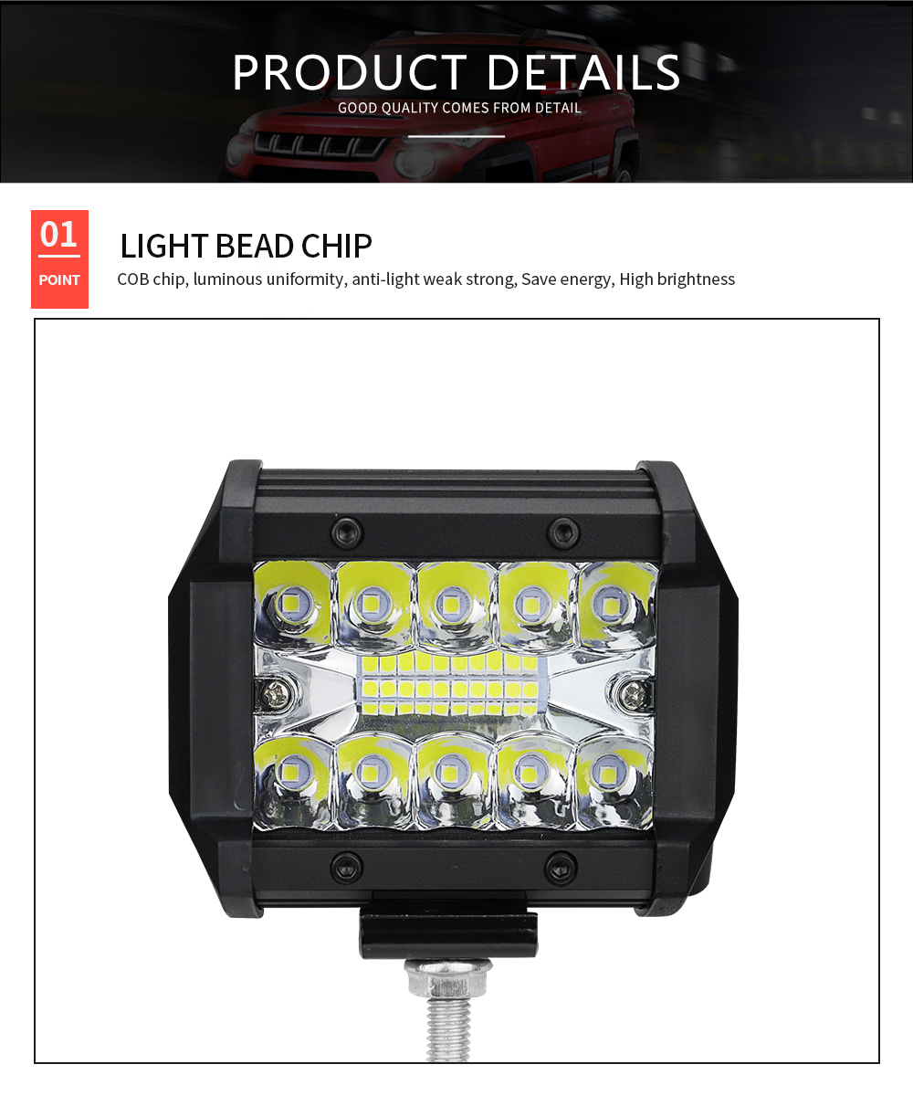 60W 20LED Truck LED Work Light 6000K LED Light Bar 4 Inch DC 12V-24V