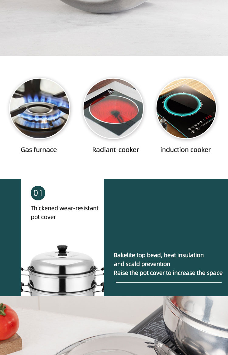 Best Selling Customized Logo 3 Layer induction 10-inch Stainless Steel Steamer Pot with Anti-Heat Handle