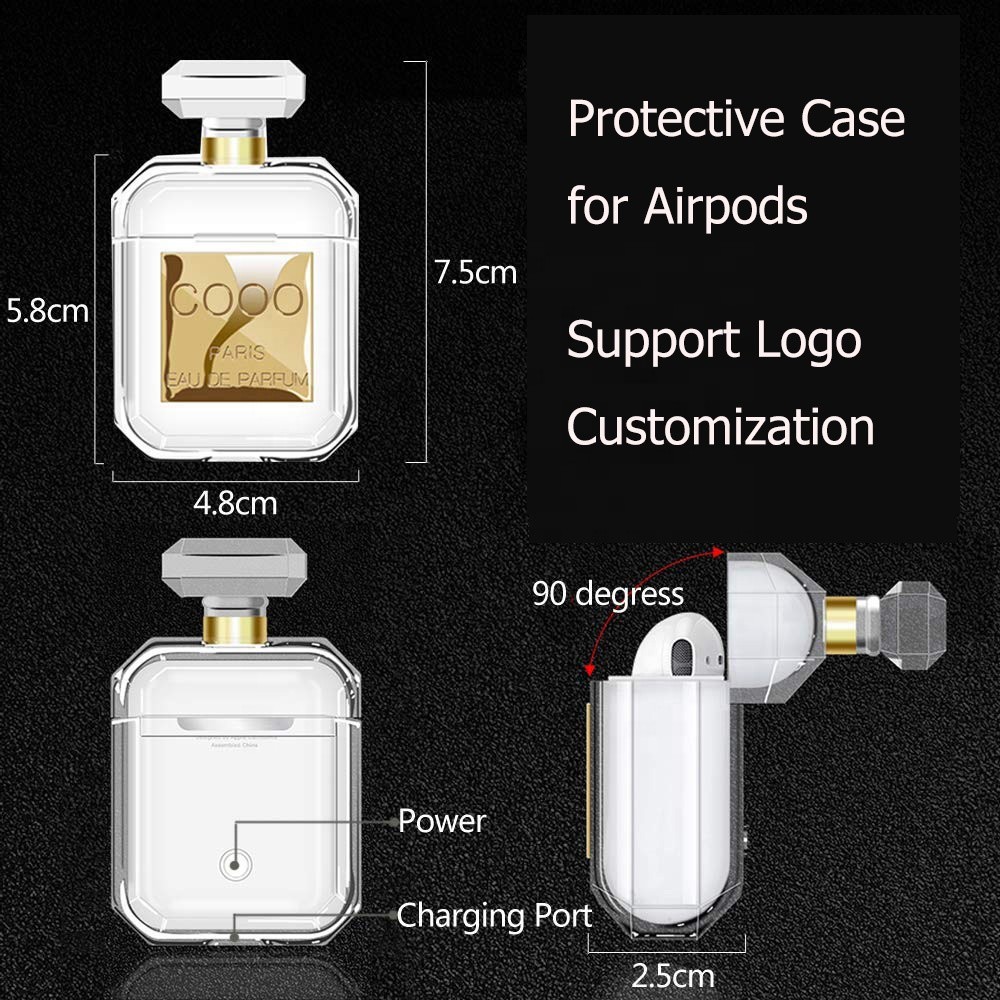 Compatible for Airpods Luxury Perfume Bottle Clear Case Cover Protective Silicone Skin for Airpods Charging Case