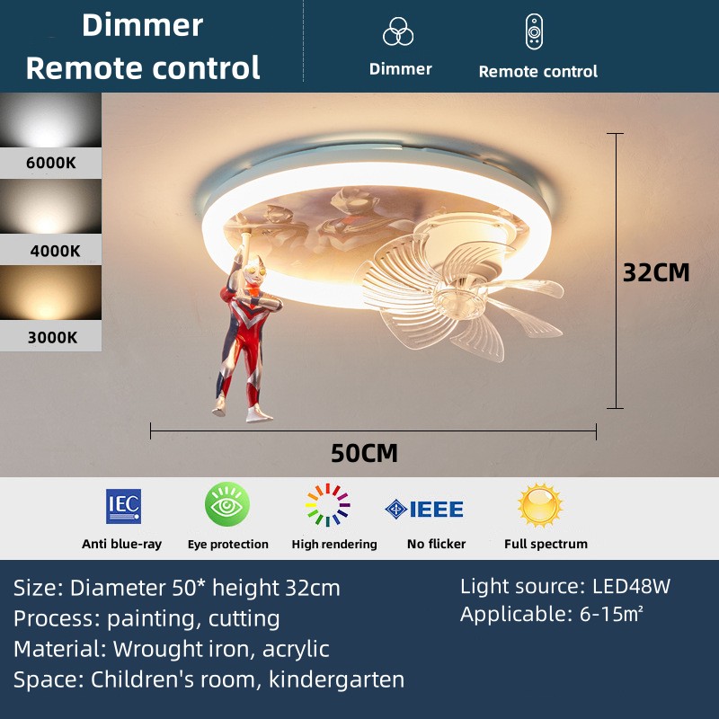 SENKAI modern japanese cartoon Ultraman ceiling light round LED ceiling fans House decoration for boys
