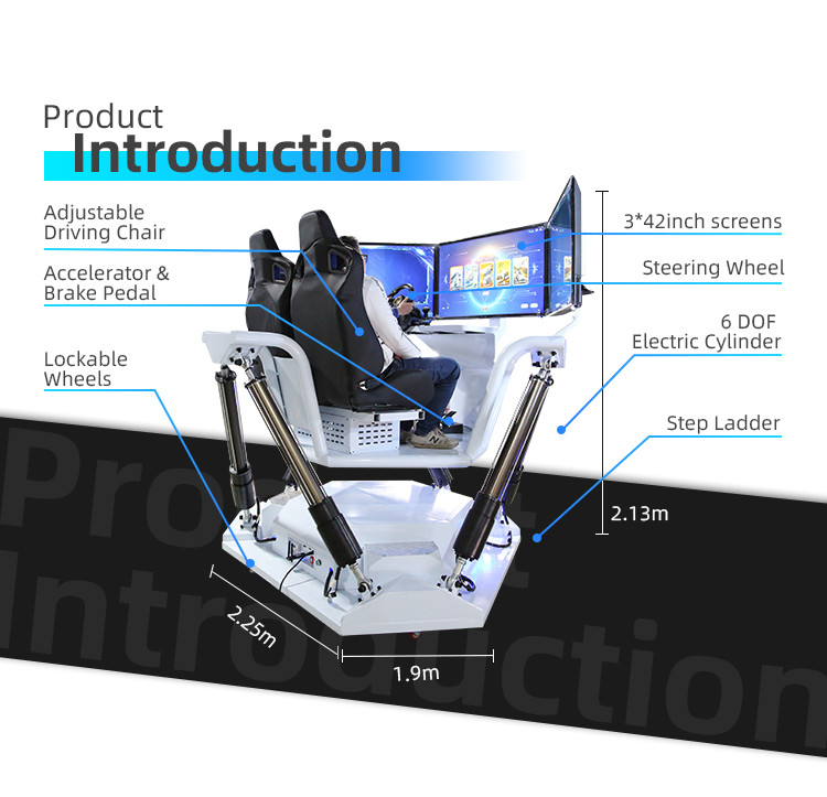 2 Seats 6 DOF VR Driving Simulator Games With 3 Screen
