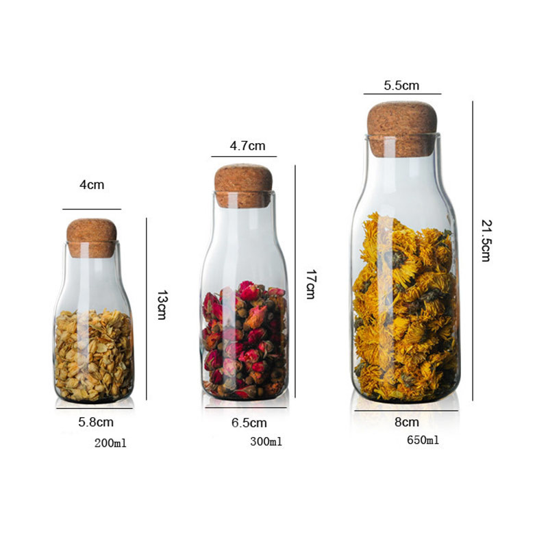 Cork Closure Borosilicate Glass Food Storage Jars