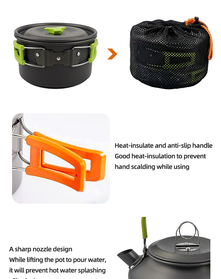 Factory Wholesale Multi-Color Outdoor Cooking Pot Set Durable Ware Tea Pot And Pan Camping Cookware Sets