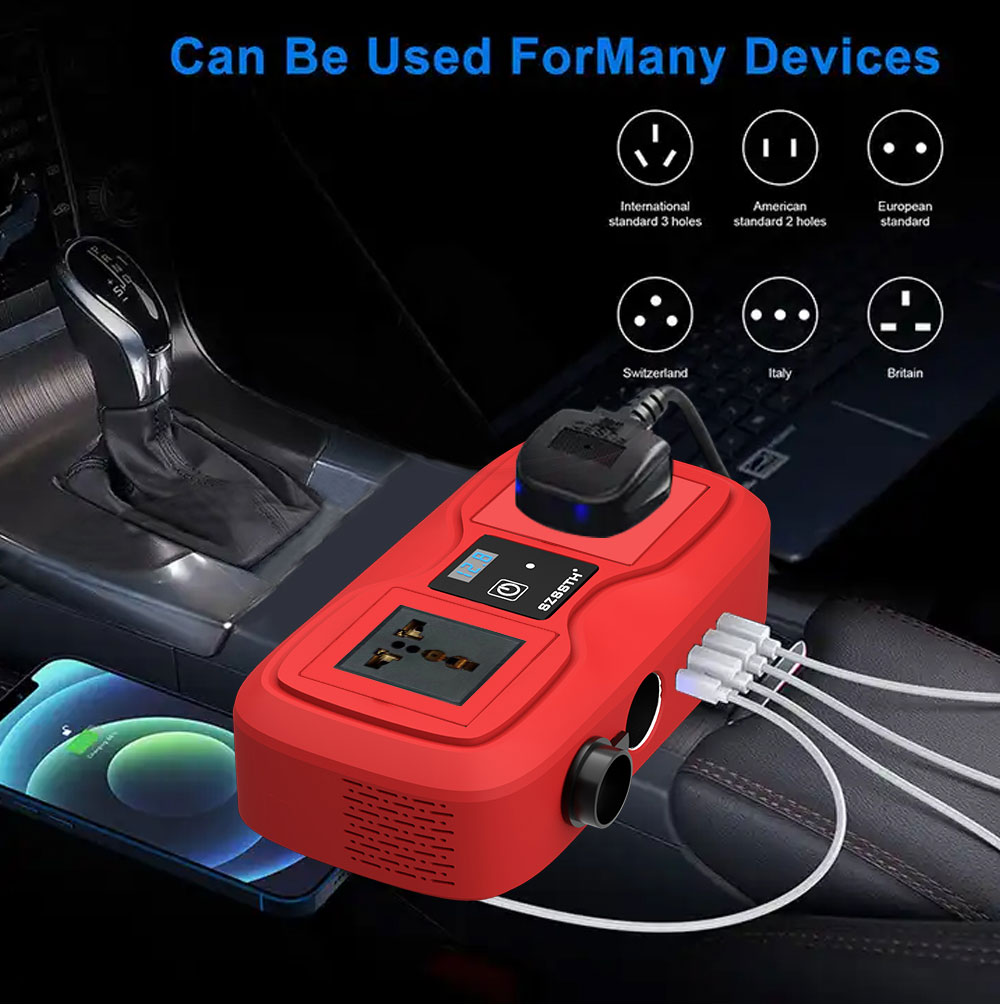 Customized Support SZSSTH Universal Socket Portable 12V 220V 2 AC Outlets 2USB 200W GaN PD Fast Charger Car Power Inverter