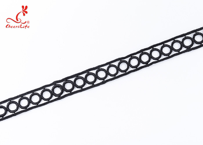 Cheerlifes Large Stock 1.9Cm Polyester Water Soluble Embroidery Black Circular Lace Trim Ribbon Border For Women Dress