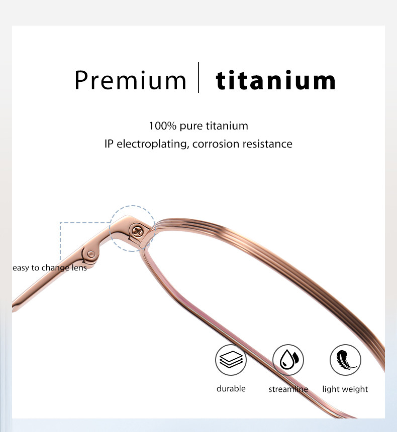 Polygonal Myopic Titanium Frame Glasses IP Plating For Men