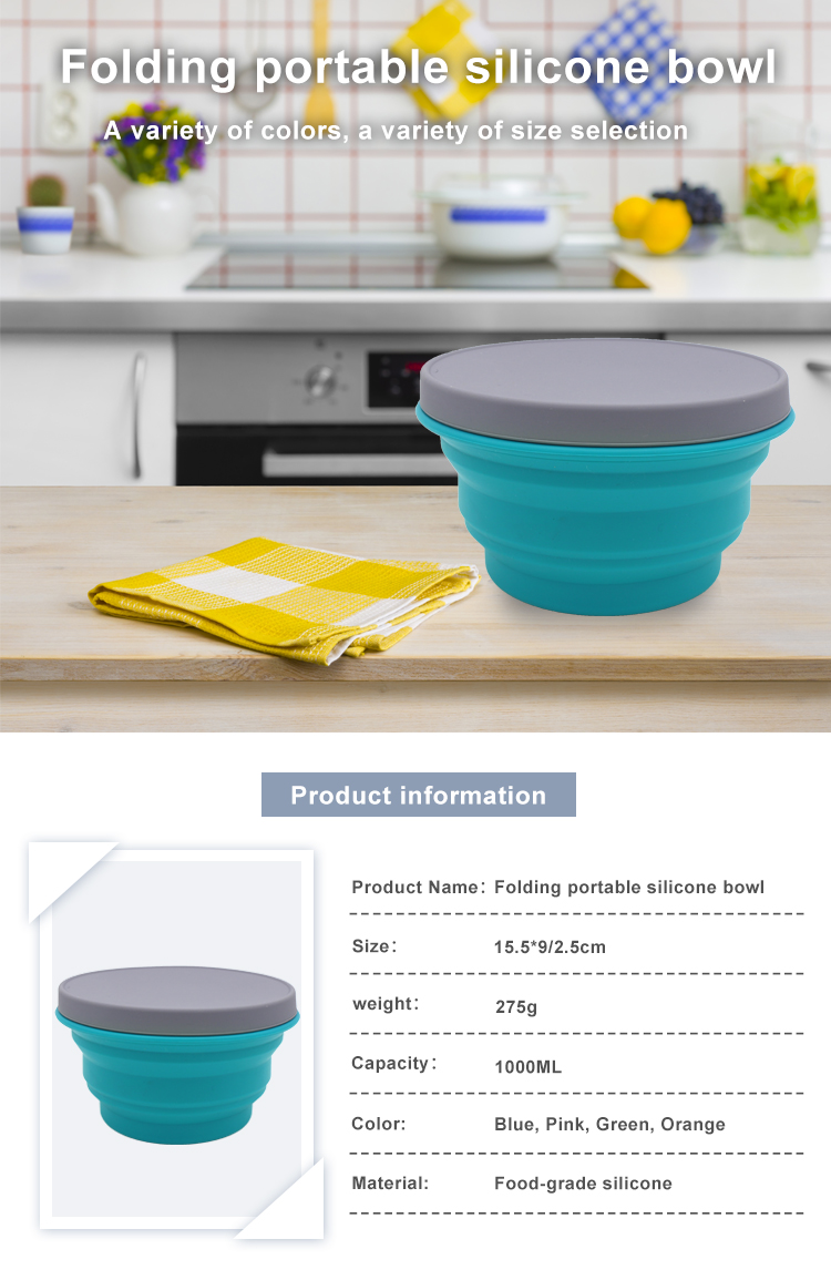 OEM ODM 1000ml Food Storage Portable Collapsible Silicone Bowl