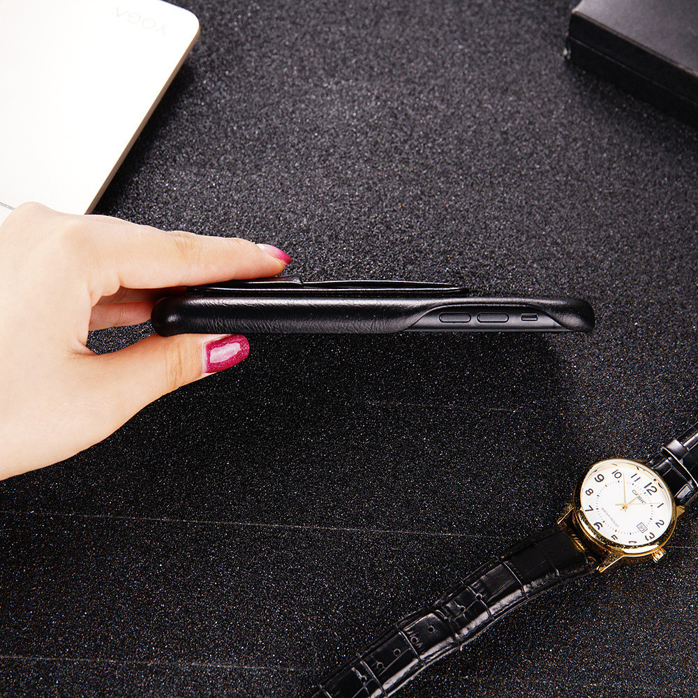 PU Leather Finger Grip Phone Case Four Colors Shock Absorption With Card Pocket