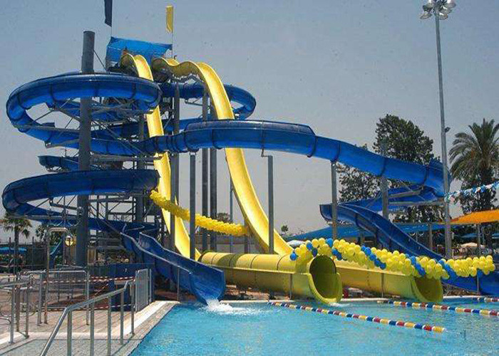 Bright Blue Fiberglass Open Spiral Slide Adult Swimming Pool Equipment