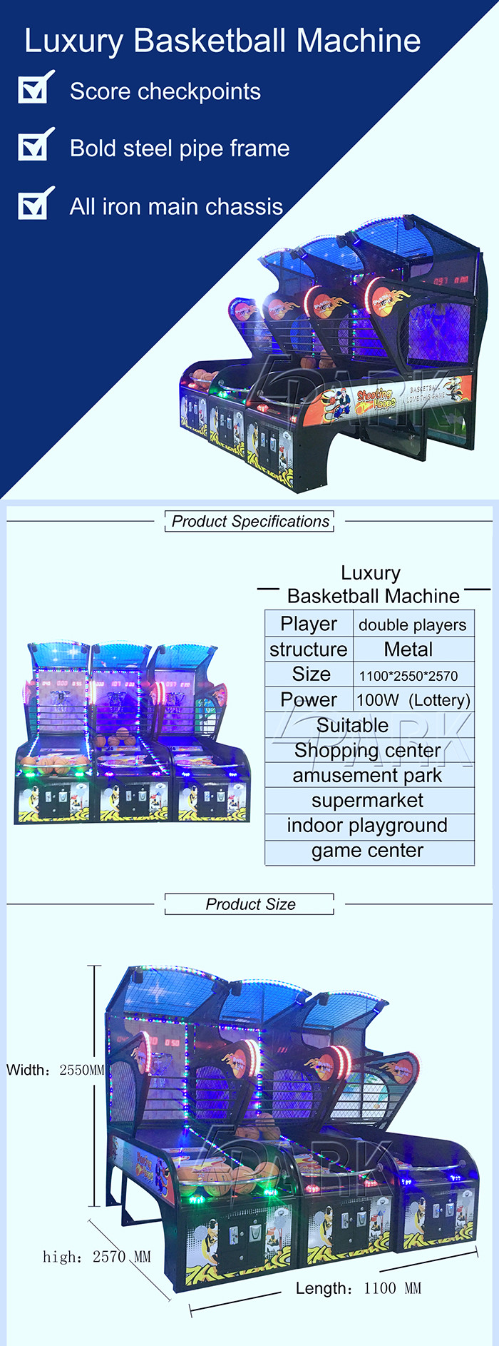Street Electric Indoor Amusement Basketball Arcade Shooting Game Machine For Kids Luxury