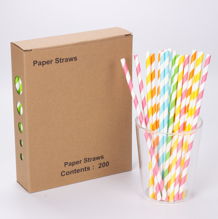 Colorful Paper Straw for Beverage Drinking Degradable Natural 197*6mm Wrap Paper