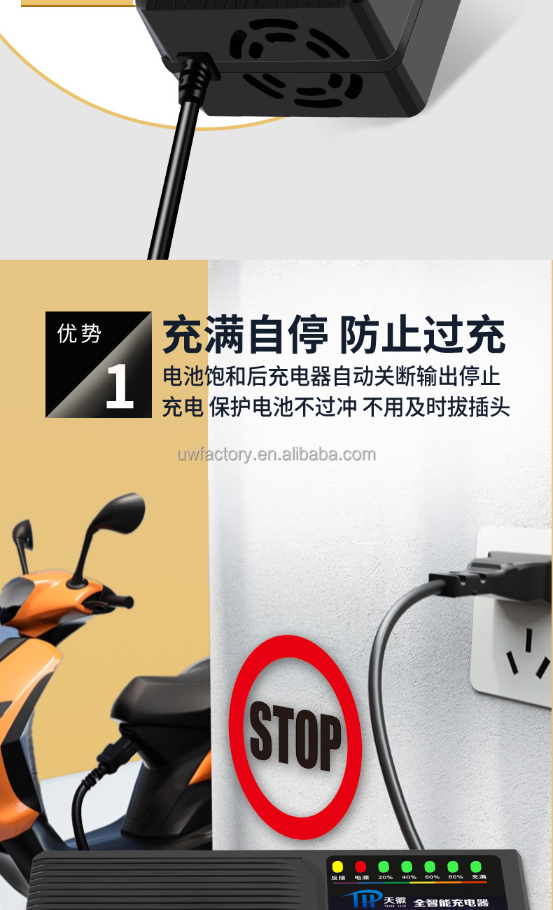 ABS Electric Vehicle Lead Acid Battery Charger for E-bike Scooter 72V 60V 48V 84V 20Ah Automatic Pulse Intelligent