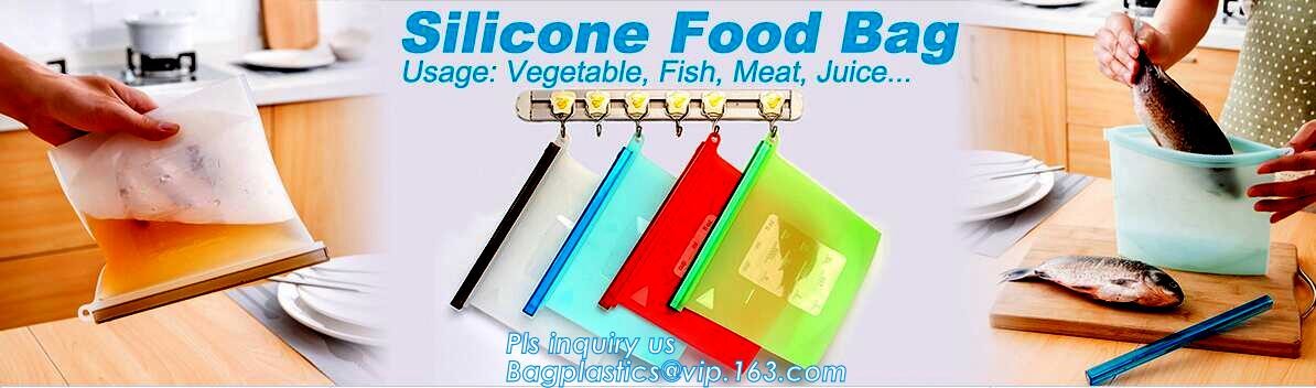 Storage preservation reusable silicone food bag,FDA reusable silicone storage food bag with Zip lockk in microwave bagease