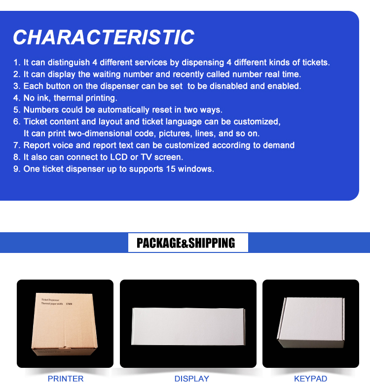 Easy operation wireless queue management system for hospital with ticket dispense and led display