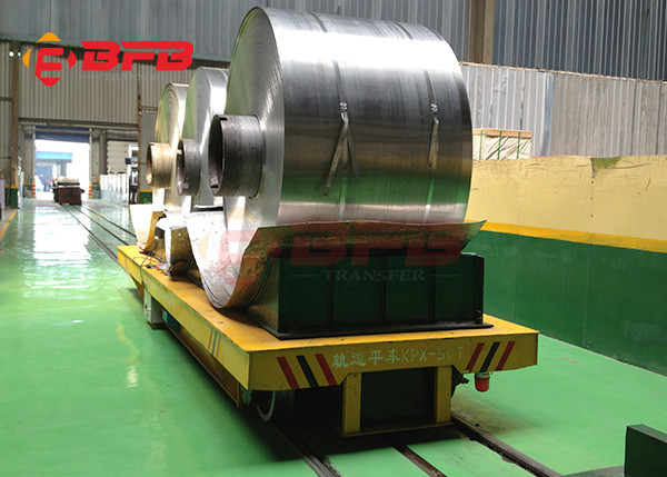 Intelligent Charger Battery Operated Steel Coil Transfer Car Moving On Rail Road 50 Metric Ton Capacity