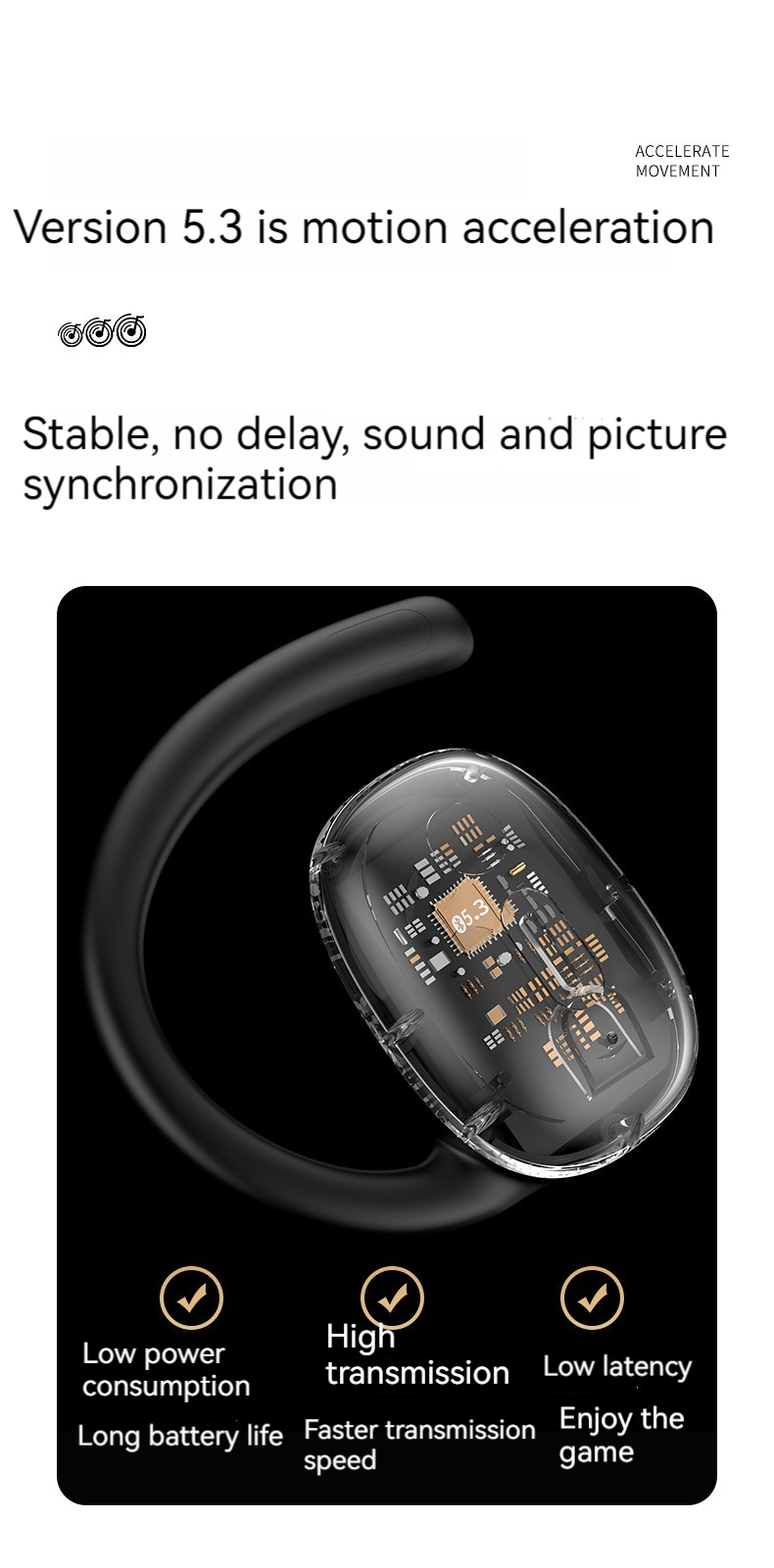 Wireless Stereo Headphones OWS Gaming 5.3 for Mobile Phones Low-Latency Noise Cancelling