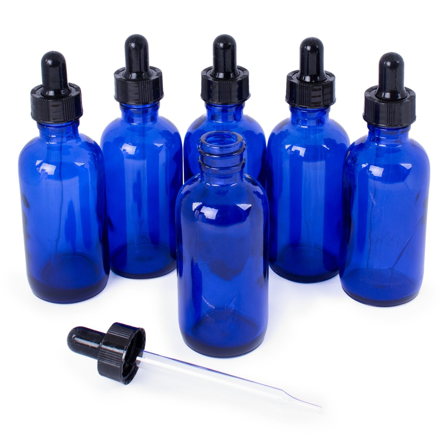 Blue Empty Essential Oil Bottles Storing Perfumes Chemistry Chemicals