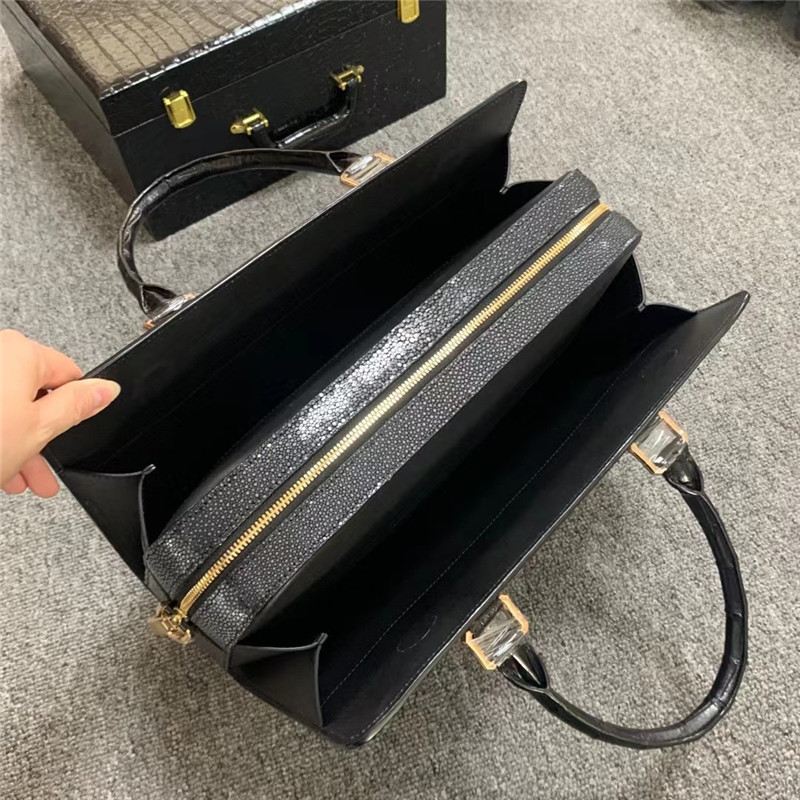 Authentic Real True Stingray Skin Businessmen Passcode Briefcase Genuine Crocodile Leather Male Top-handle Handbag